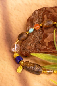 Cost-effective Classic Golden Retro Design Agarwood Beaded Charm Bracelet with <b>Nan</b> Hong Hetian Jade Beeswax for Parties <b>Gifts</b> - Product Image 2