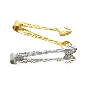 Silver And Gold Ice Tongs <b>Set</b> For Bar Supplies Floral Design Dishwasher Safe Metal Salad Bakery Food Serving Tong Unique Style - Product Image 1