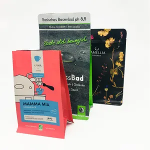 Пользовательский Печатный пустой кофейный пакет с плоским дном для упаковки кофейных зерен, восьмисторонний пакет для упаковки пищевых продуктов