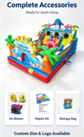 Château gonflable combiné sur le thème des requins océaniques avec toboggan et mur d'escalade en PVC robuste pour intérieur/extérieur, idéal pour la location commerciale