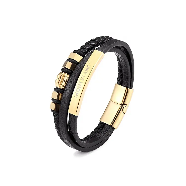 Luxury bracelets Men women Jewelry 3 Strand Black Braided Leather Bracelet Braided