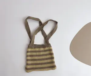 סתיו קוריאני פופולרי ילדי תינוק רטרו הסרוגה סרוג פס Crossbody תיק ילד ילדה נסיכת מיני צמר חוט כתף תיק