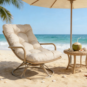 <span class=keywords><strong>Fauteuil</strong></span> pivotant d'extérieur en rotin PE, cadre en osier, coussin capitonné, rotation à 360 degrés, chaise de patio, de plage ou de piscine - Product Image 5