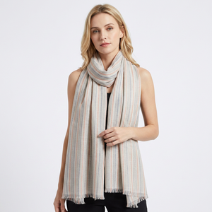 Bufanda Larga a Rayas para Mujer, 100% Lino Suave, Ligera, para Uso Diario en Todas las Estaciones, Accesorio de Moda - Product Image 1