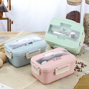 Microwave Lunch Box Wheat Straw Dinnerware Food Stoorage Container Kids Or Adult Bento Boxes With Spoon And Fork