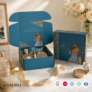 Boîte cadeau de luxe personnalisée pour cosmétiques arabes avec sac en papier, boîte d'expédition en carton bleu sarcelle pour emballage de parfums et <span class=keywords><strong>maquillage</strong></span>, vente en gros - Product Image 3