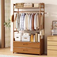 Porte-vêtements autoportant en bambou avec tiroirs, armoire ouverte, organisateur de vêtements multifonctionnel, rangement domestique pour chambre à coucher