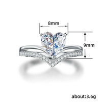 Délicat argent couleur blanc Zircon cristal coeur anneaux pour femmes mode mariée fiançailles bague de mariage ensemble bijoux GiftGJZ0502