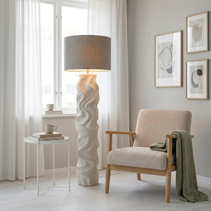 Lampe sur pied sculpturale ondulée, lampe sur pied abstraite en résine, abat-jour en tissu de lin, luminaire décoratif pour salon, villa - Product Image 6