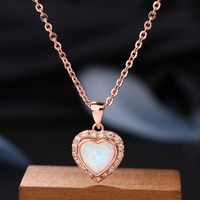 Collier Saint Valentin Mode Nouveau Laiton 18K Or Rose Chaîne De Luxe Opale Coeur Pendentif Collier Pour Les Femmes