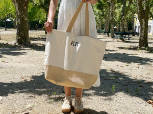 Borsa donna personalizzata da viaggio in tela ricamata <span class=keywords><strong>con</strong></span> monogramma <span class=keywords><strong>iniziali</strong></span> borsa da spiaggia in tela di paglia - Product Image 4