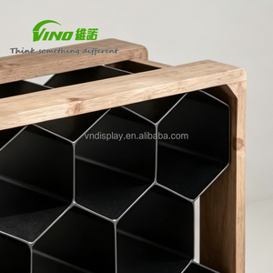 Modern Hexagonal Wooden & Metal Countertop Wine Product Display, Multi-Bottle Home & Bar Wine Storage Rack - Product Image 4