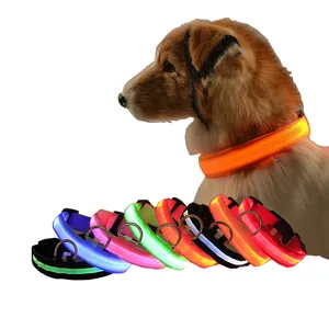 Venta al por mayor collar de perro de batman-Collar LED de nailon para mascotas, correa de seguridad para perros con brillo en la oscuridad, fluorescente y luminoso, suministros para mascotas