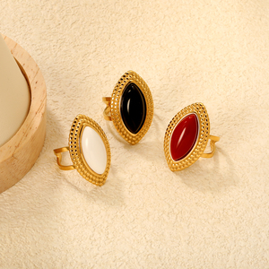 خواتم مطلية بالذهب مخصصة بالجملة من المصنع، مجوهرات أنيقة مع لؤلؤ وحجر طبيعي وزركون وصدف، خواتم من الفولاذ المقاوم للصدأ للنساء والرجال - Product Image 3