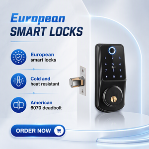 Serrure de porte numérique intelligente Tuya Ble, serrure de porte intelligente européenne, étanche, avec empreintes digitales et clé - Product Image 1