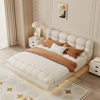 Lit suspendu minimaliste moderne Yisi chambre principale 1.8 mètres Style italien petite unité lit Double en cuir écologique crémeux
