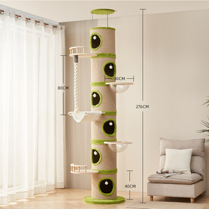 Arbre à <span class=keywords><strong>chat</strong></span> écologique personnalisable avec motifs, du sol au plafond, pour intérieur, avec feuilles vertes, hamac et peluche - Product Image 4