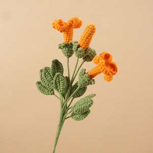 ดอกไม้ประดิษฐ์รูปดอกทรัมเป็ตถักโครเชต์ ยี่ห้อเคเซียง สีส้มใบเขียว ตกแต่งโต๊ะ ตกแต่งบ้าน ห้องนั่งเล่น - Product Image 3