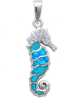 Élégant pendentif à breloque cheval de mer en opale bleue collier hippocampe en argent sterling 925 bijoux animaux de l'océan