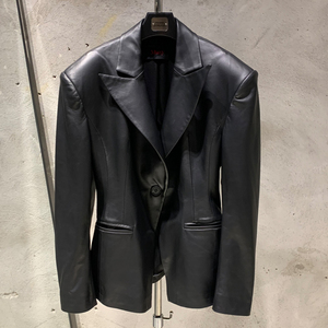 <span class=keywords><strong>Chaqueta</strong></span> de Cuero Genuino de Oveja Negra, Suave, Ajustada y Elegante para Mujer, en Oferta - Product Image 1