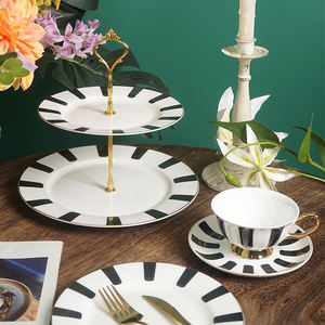 Tasse et assiette créatives coréennes, plateau en céramique du désert à 2 niveaux, tasse à café et soucoupe de <span class=keywords><strong>luxe</strong></span> à bord doré, ensemble de vaisselle - Product Image 2