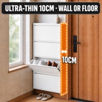 Lemari Sepatu Modern Ultra Tipis 10cm Tinggi Dapat Disesuaikan Rak Tipis Peredam Suara Penahan Magnetik Penghenti Sepatu Penyimpanan Sepatu Bot untuk Pintu Masuk