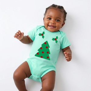 Mameluco de Bebé Estilo Vintage, Manga Corta, Verde Menta, 100% Algodón Orgánico, Decoración de Perlas, Cierre de Botones a Presión, Unisex, Ropa de Verano - Product Image 1