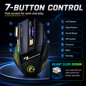 Ratón Inalámbrico Recargable para Juegos, Clic Silencioso, Receptor USB 2.4G, Retroiluminación RGB, 7 Botones, DPI Ajustable para Laptop y PC - Product Image 4
