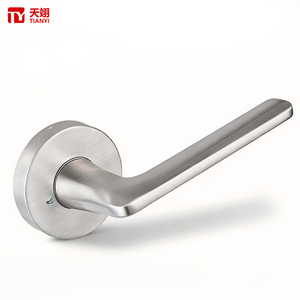 Poignée de porte droite minimaliste moderne TIANYI avec rosette ronde en acier inoxydable brossé, ensemble de serrure mécanique pour intérieur - Product Image 1