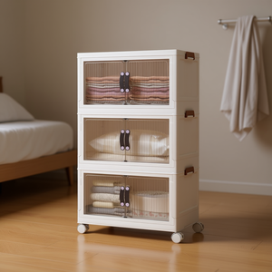 Caja de almacenamiento apilable DB de 25.5/60 galones, armario portátil de tres capas con puertas magnéticas para ropa, ropa de cama y baño - Product Image 2