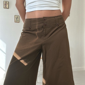 <b>Summer</b> Fashion Basic Solid Color Home Lazy Double Button Straight Medium <b>Pants</b> Loose Pocket Casual Cropped <b>Pants</b> - Product Image 2