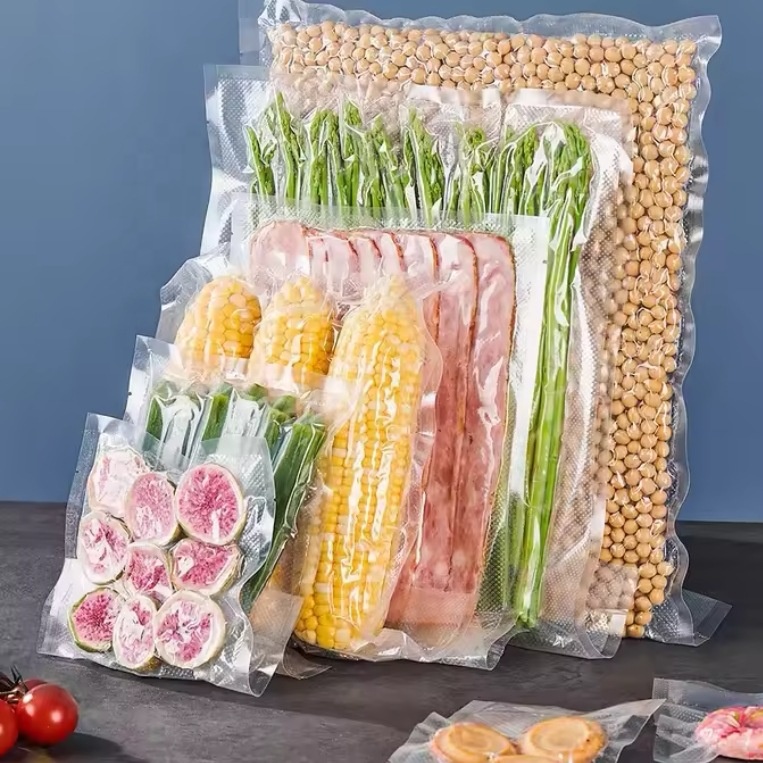 Трехсторонний Термоупаковщик Вакуумный пакет прозрачный ПЭ для мяса тунца из морепродуктов Вакуумный пакет с тиснением в микроволновой печи для замораживания поверхности