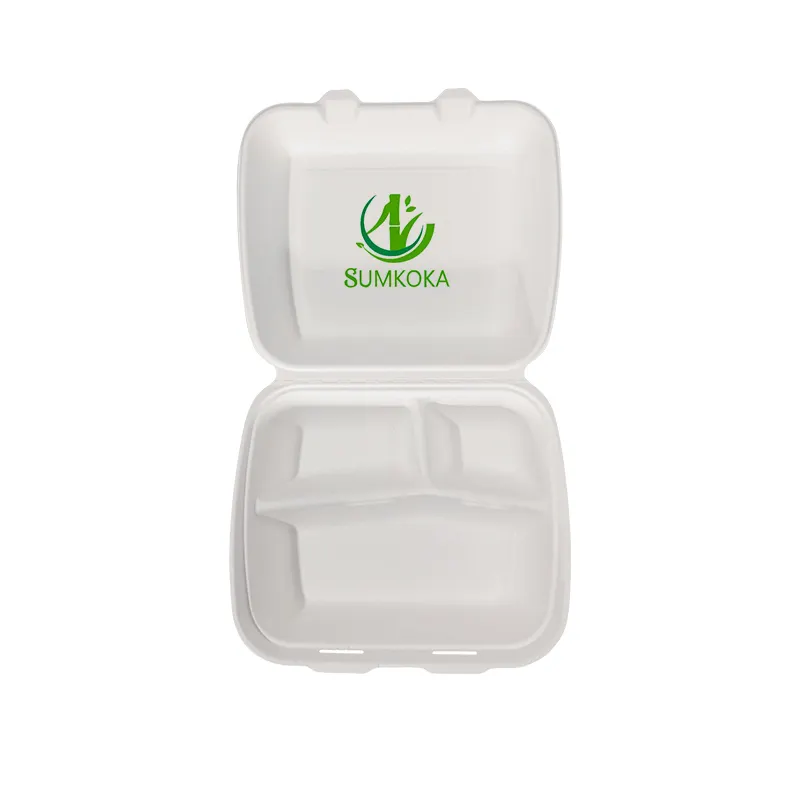 Eco Biologisch Afbreekbare Bagasse 2 Compartimenten 6 "450Ml 750Ml 1000Ml Fast Food Container Voor Groenten