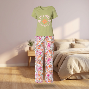 Women's Casual Fashion <b>Pyjamas</b> ODM Supply Soft Smooth 100% Cotton Jersey Fabric Floral Pattern Elastic Waist Short Sleeve <b>Summer</b> - Product Image 3