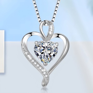 Collar con Colgante <span class=keywords><strong>de</strong></span> Corazón Estilo Coreano, Chapado en Oro <span class=keywords><strong>de</strong></span> 18K, Cadena <span class=keywords><strong>de</strong></span> Caja, Joyería para Uso Diario, Exquisita Joyería <span class=keywords><strong>de</strong></span> Plata para Mujer - Product Image 3