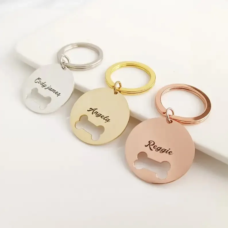 Waterproof Jewelry Dog Pet Name Keychain gold plated non tarnish stainless steel Personalized Letter Keychain Pet Memorial for H