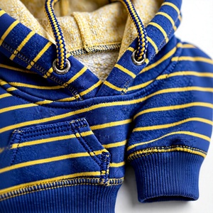 Sweat-shirt à capuche rayé bleu et jaune pour homme, décontracté, avec logo sur le devant, poche kangourou, coupe classique - Product Image 2