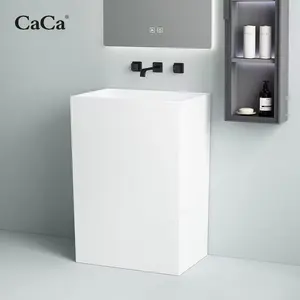 CaCa Sanitary Ware Free Stand Wash Basin Ceramic Column Basin Sink Big Size 1 Piece Pedestal Basin For Hotel