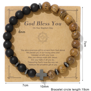 Braccialetto con Perline in Legno e Pietra Naturale con Croce, Set Regalo con Biglietto '<span class=keywords><strong>Dio</strong></span> <span class=keywords><strong>Ti</strong></span> <span class=keywords><strong>Benedica</strong></span>' - Product Image 5
