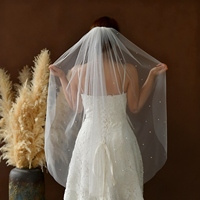 Voiles de mariée : Nouveau style court, une couche, appliques en strass, coiffe, voile de mariage blanc, accessoire