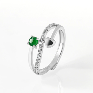 Natural genuine jadeite green <b>ring</b> in icy stone S925 <b>silver</b> setting Fashionable finger <b>ring</b> for women. Simple design <b>Adjustable</b> - Product Image 1