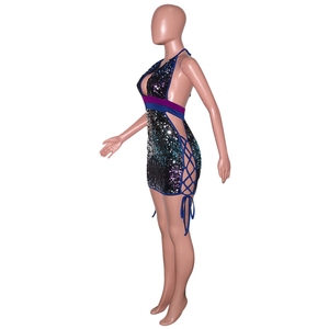 Abiti Sexy da discoteca da donna con lacci estivi senza schienale Mini abiti da sera aderenti abiti corti con paillettes - Product Image 3