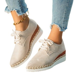 Chaussures à lacets en corde de chanvre, plateforme compensée à semelle épaisse, grande taille, style européen et américain pour femme - Product Image 5