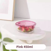 Borosilicaat glazen saladekom vierkante mengkom BPA-vrij fruitkom serveerschaal 450ml 900ml roze blauw