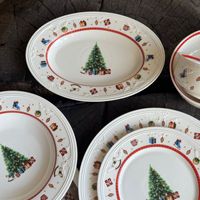 Service de vaisselle en porcelaine Joyeux Noël, assiettes et plats ronds en relief pour la fête de Noël