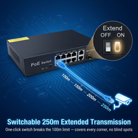Switch PoE de 8 Puertos con 2 Puertos Gigabit Uplink, Protección contra Rayos de 6KV, Extensiones de Red de 250M para Cámaras IP AP-3028GE