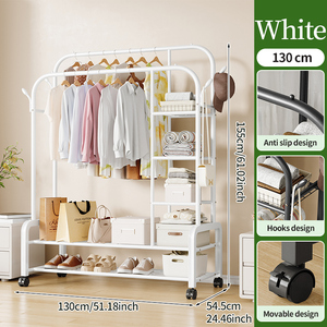 Multifunctional Movable Metal <strong>Coat</strong> <strong>Rack</strong> Double-Rod Garment <strong>Rack</strong> <strong>Storage</strong> Shelves Rust-Proof for Bedroom Living Room <strong>Shoe</strong> <strong>Storage</strong> - Product Image 5