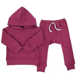 Toddler Solid Color Hoodie jogger Sets Factory High Quality 95%bamboo 5%spandex Baby Unisex Printed Knitted Support