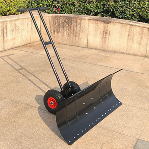 <b>Snow</b> Shovel Metal Blade Pneumatic Wheels Black/Yellow 29" <b>Snow</b> <b>Plow</b> Angle Adjustable 10" Driveway Pavement <b>Snow</b> Removal Tool - Product Image 1