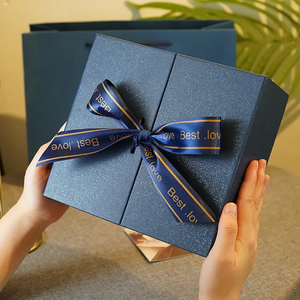 Custom Double Door Gift Box With Printed Satin <b>Ribbon</b> <b>Bow</b> Multi‑color Hard Paper Packaging Box For Wedding Holiday Gift - Product Image 1
